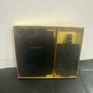 Eccolo Passport Holder & Luggage Tag Set Black Gold Stars Travel Gift Set